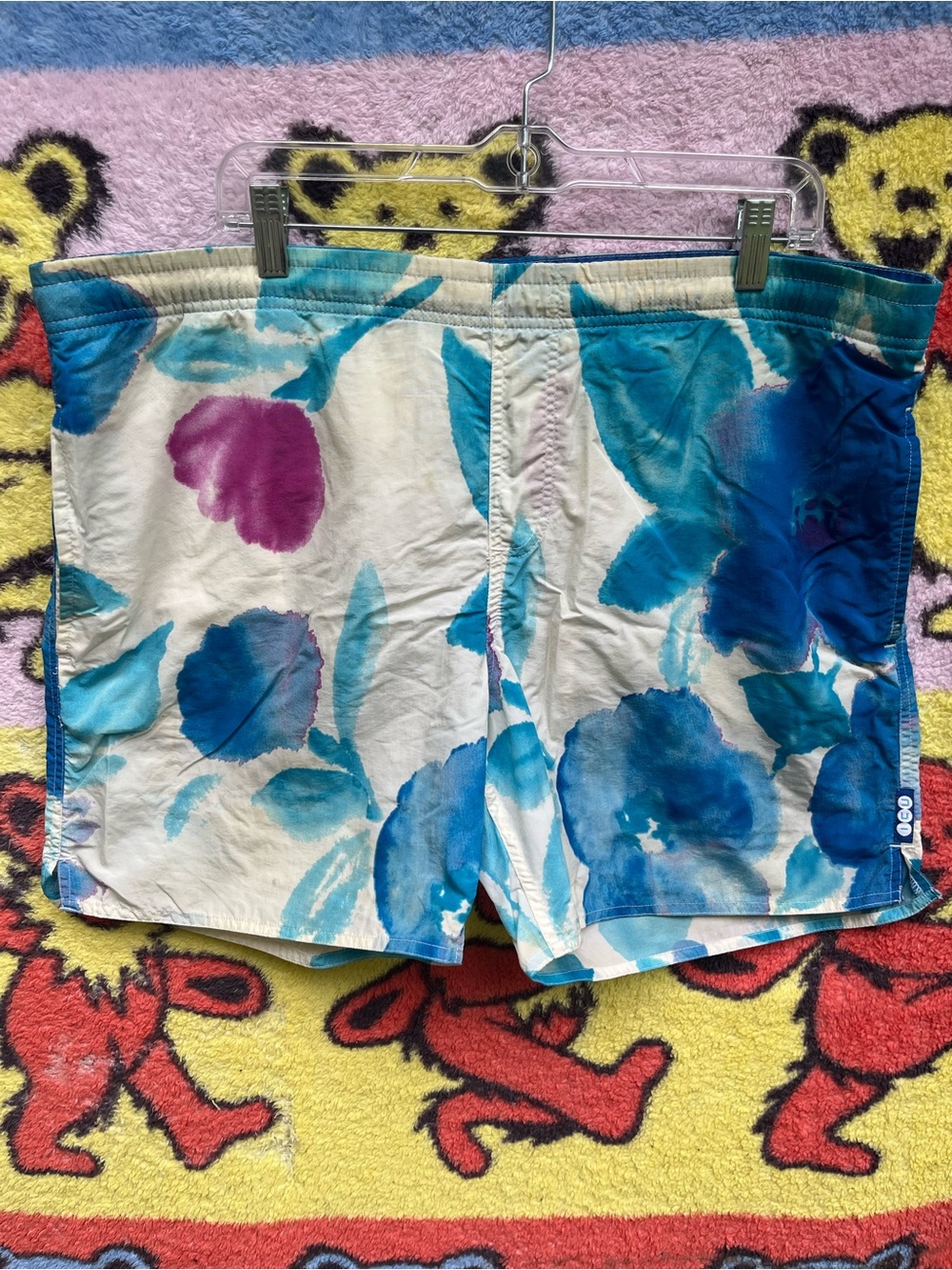 Icu vintage Floral Swim Trunks tie-dye Blue & White prep fresh
